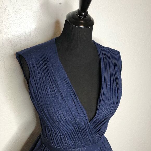 IEENA for Mac Duggal navy metallic tiered ruffle sleeveless midi formal dress 4 - Picture 2 of 16